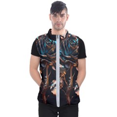 Gold Flower Rose Metal Rose Men s Puffer Vest by Ravend