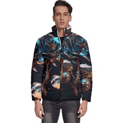 Gold Flower Rose Metal Rose Men s Puffer Bubble Jacket Coat by Ravend