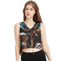 Gold Flower Rose Metal Rose V-Neck Cropped Tank Top View1