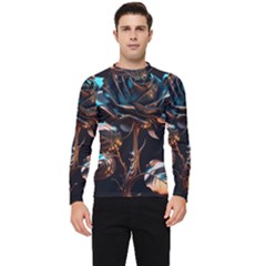 Gold Flower Rose Metal Rose Men s Long Sleeve Rash Guard by Ravend