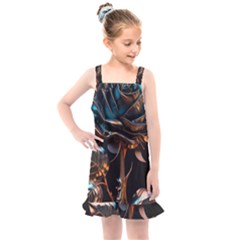 Gold Flower Rose Metal Rose Kids  Overall Dress by Ravend