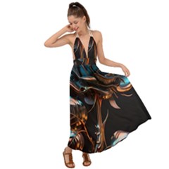 Gold Flower Rose Metal Rose Backless Maxi Beach Dress by Ravend