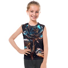 Gold Flower Rose Metal Rose Kids  Mesh Tank Top by Ravend