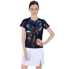 Gold Flower Rose Metal Rose Women s Sports Top by Ravend