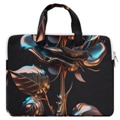 Gold Flower Rose Metal Rose Macbook Pro 16  Double Pocket Laptop Bag  by Ravend