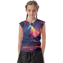 Mountain Sky Color Colorful Night Kids  Raglan Cap Sleeve Tee by Ravend