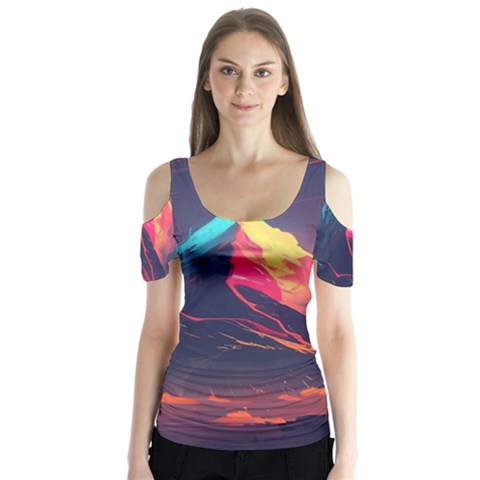 Mountain Sky Color Colorful Night Butterfly Sleeve Cutout Tee  by Ravend