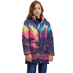 Mountain Sky Color Colorful Night Kid s Hooded Longline Puffer Jacket by Ravend