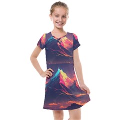 Mountain Sky Color Colorful Night Kids  Cross Web Dress by Ravend