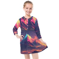 Mountain Sky Color Colorful Night Kids  Quarter Sleeve Shirt Dress by Ravend