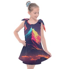 Mountain Sky Color Colorful Night Kids  Tie Up Tunic Dress by Ravend