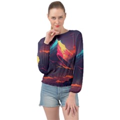 Mountain Sky Color Colorful Night Banded Bottom Chiffon Top by Ravend