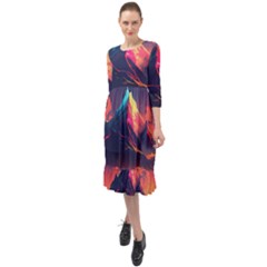 Mountain Sky Color Colorful Night Ruffle End Midi Chiffon Dress by Ravend