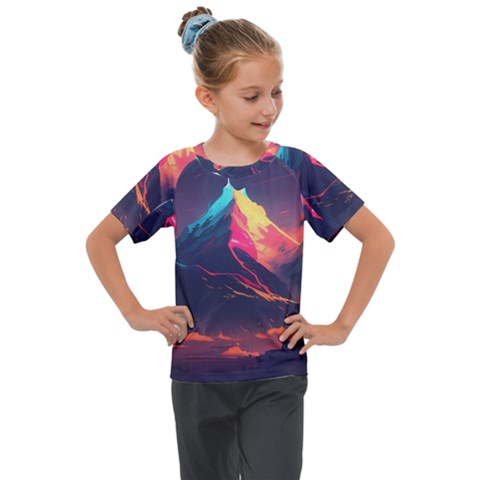 Mountain Sky Color Colorful Night Kids  Mesh Piece Tee by Ravend