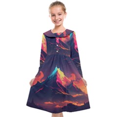 Mountain Sky Color Colorful Night Kids  Midi Sailor Dress by Ravend