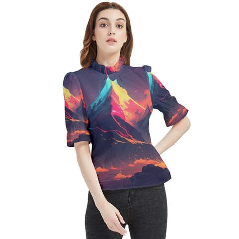 Mountain Sky Color Colorful Night Frill Neck Blouse by Ravend