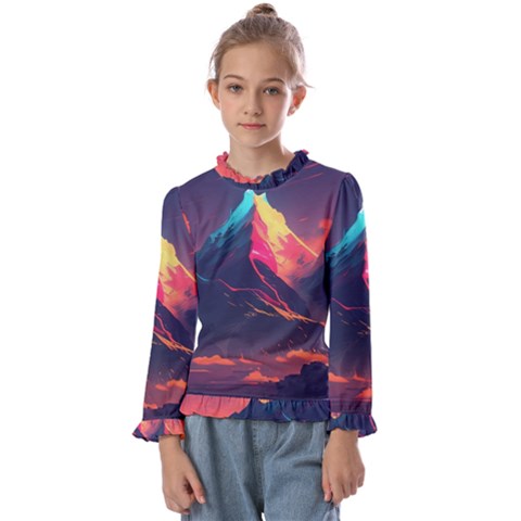 Mountain Sky Color Colorful Night Kids  Frill Detail Tee by Ravend