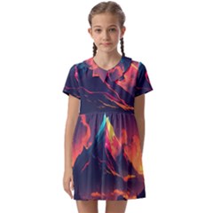 Mountain Sky Color Colorful Night Kids  Asymmetric Collar Dress by Ravend