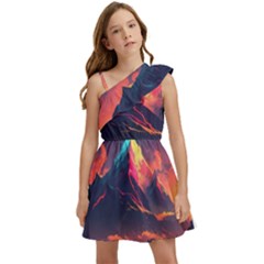 Mountain Sky Color Colorful Night Kids  One Shoulder Party Dress by Ravend