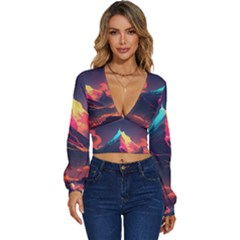 Mountain Sky Color Colorful Night Long Sleeve Deep-v Velour Top