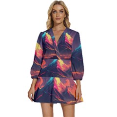 Mountain Sky Color Colorful Night V-neck Placket Mini Dress