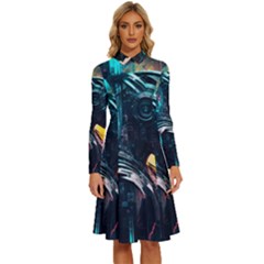 Who Sample Robot Prettyblood Long Sleeve Shirt Collar A-line Dress