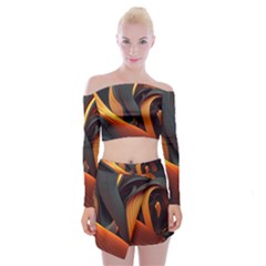 Swirls Abstract Watercolor Colorful Off Shoulder Top With Mini Skirt Set by Ravend