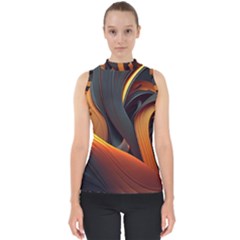 Swirls Abstract Watercolor Colorful Mock Neck Shell Top by Ravend