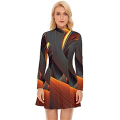 Swirls Abstract Watercolor Colorful Long Sleeve Velour Longline Dress by Ravend