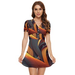 Swirls Abstract Watercolor Colorful V-neck High Waist Chiffon Mini Dress