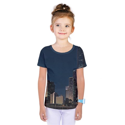 Skyline Brisbane Sunset Downtown Kids  One Piece Tee by Ravend