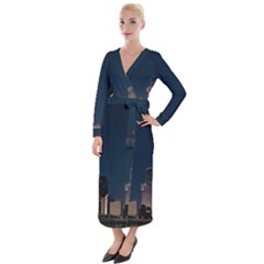 Skyline Brisbane Sunset Downtown Velvet Maxi Wrap Dress by Ravend