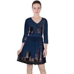 Skyline Brisbane Sunset Downtown Quarter Sleeve Ruffle Waist Dress by Ravend