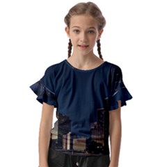 Skyline Brisbane Sunset Downtown Kids  Cut Out Flutter Sleeves by Ravend