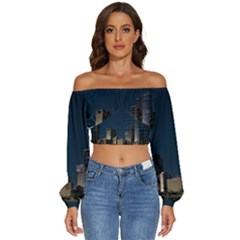 Skyline Brisbane Sunset Downtown Long Sleeve Crinkled Weave Crop Top