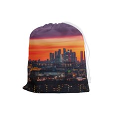 Downtown Skyline Sunset Buildings Drawstring Pouch (large) by Ravend