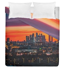 Downtown Skyline Sunset Buildings Duvet Cover Double Side (queen Size) by Ravend