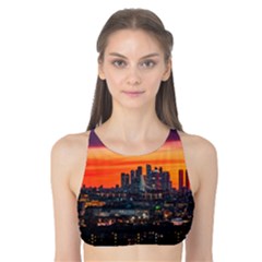 Downtown Skyline Sunset Buildings Tank Bikini Top by Ravend