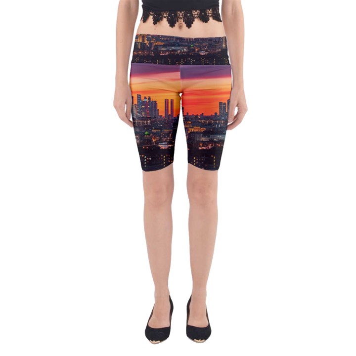 Downtown Skyline Sunset Buildings Yoga Cropped Leggings