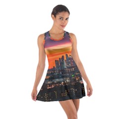 Downtown Skyline Sunset Buildings Cotton Racerback Dress by Ravend