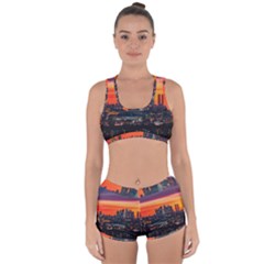 Downtown Skyline Sunset Buildings Racerback Boyleg Bikini Set by Ravend