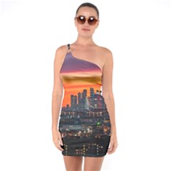 Downtown Skyline Sunset Buildings One Soulder Bodycon Dress by Ravend