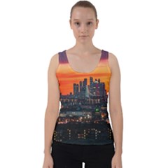 Downtown Skyline Sunset Buildings Velvet Tank Top by Ravend