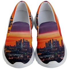 Downtown Skyline Sunset Buildings Kids Lightweight Slip Ons by Ravend