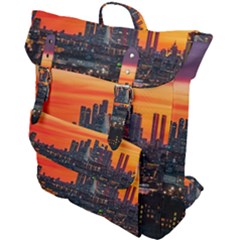 Downtown Skyline Sunset Buildings Buckle Up Backpack