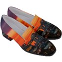 Downtown Skyline Sunset Buildings Women s Chunky Heel Loafers View3