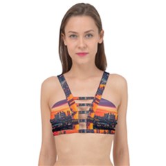 Downtown Skyline Sunset Buildings Cage Up Bikini Top by Ravend