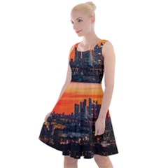 Downtown Skyline Sunset Buildings Knee Length Skater Dress by Ravend