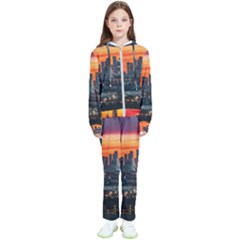 Downtown Skyline Sunset Buildings Kids  Tracksuit by Ravend