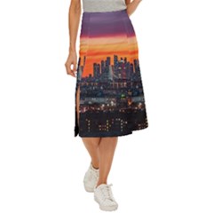 Downtown Skyline Sunset Buildings Midi Panel Skirt by Ravend